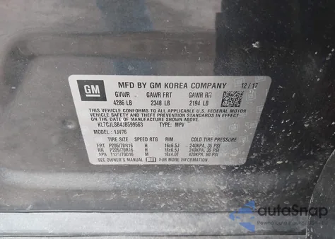 2018 Chevrolet Trax Lt из США, поврежденный, VIN KL7CJLSB4JB599563